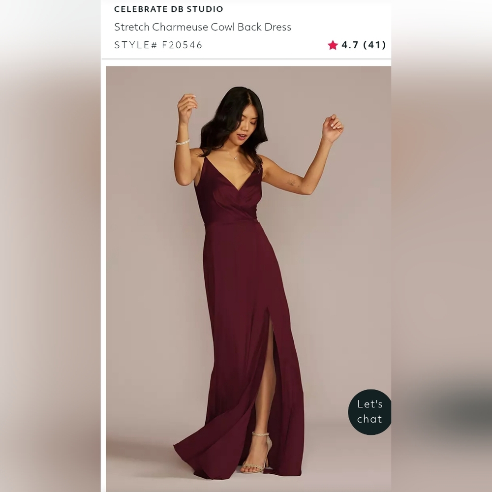 David's bridal bridesmaid dress in wine color size 8, worn only once.